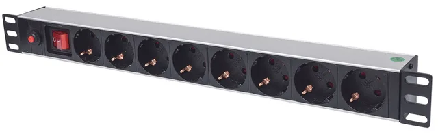 Intellinet 19" 1U Rackmount 8-Output Power Distribution Unit (PDU) EU CEE 7/3 Outlets, With On/Off Switch and Overload Protection, Built-in 3m Power Cord with EU CEE 7/4 Plug