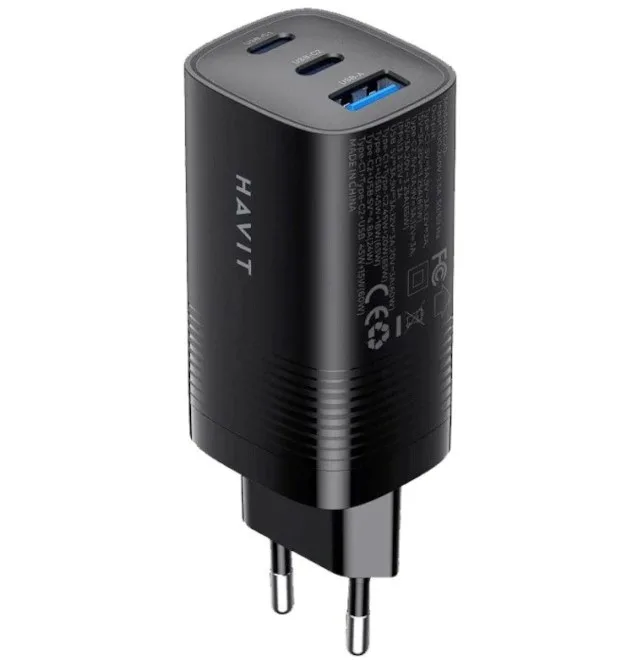 Havit UC20 - three-port GaN 65 W travel charger, black