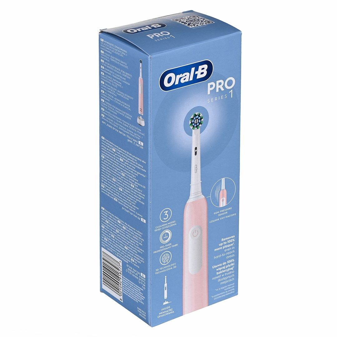 Oral-B Electric Toothbrush Pro Series 1 Cross Action For Adults Rechargeable Pink Number Of Brush Heads Included 1 Number Of Teeth Brushing Modes 3