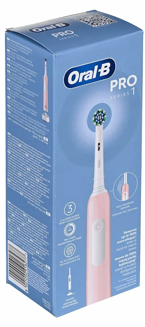Oral-B Electric Toothbrush Pro Series 1 Cross Action For Adults Rechargeable Pink Number Of Brush Heads Included 1 Number Of Teeth Brushing Modes 3