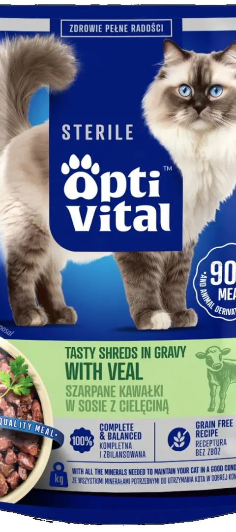OPTIVITAL Sterile Tasty Shreds In Gravy With Veal - Wet Cat Food - 85g