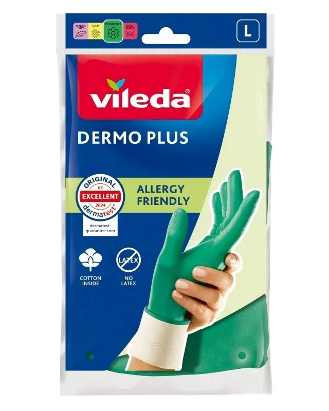 Vileda Dermo Plus ‘L’ Gloves Green Cotton, Nitrile