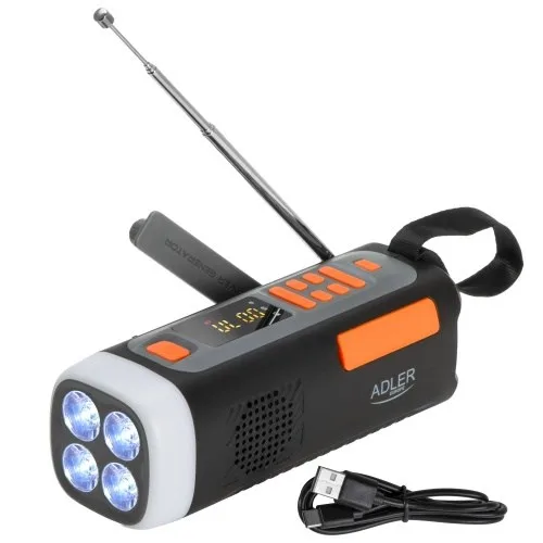 Adler AD 1920 Emergency Radio Solar Panel / Crank / Powerbank 4500 MAh Black