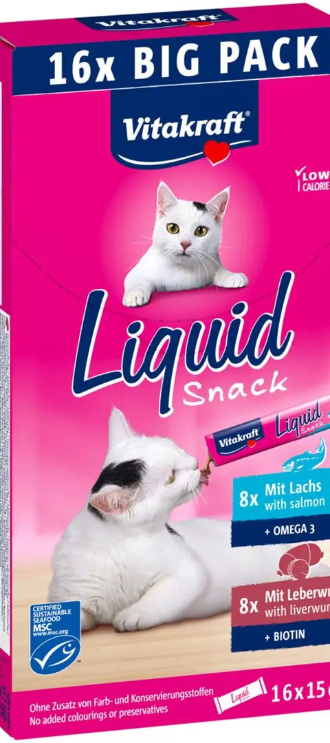 VITAKRAFT Liquid Snack Liver With Salmon - A Treat For Cats - 16x15g