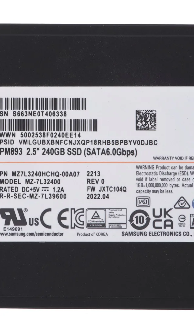 Samsung PM893 240 GB 2.5" Serial ATA III V-NAND TLC
