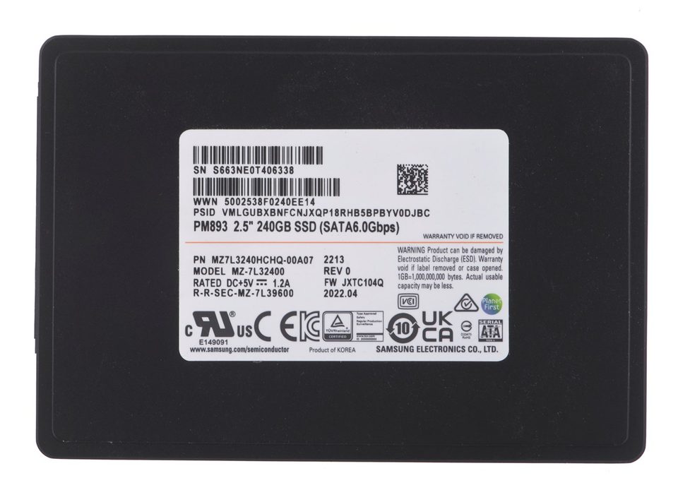 Samsung PM893 240 GB 2.5" Serial ATA III V-NAND TLC