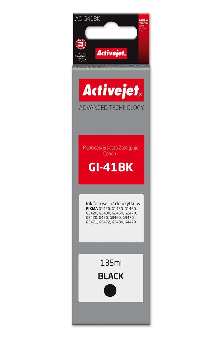 Activejet AC-G41BK Ink bottle for Canon printers, Replacement for Canon GI-41BK 4528C001; Supreme; 135 ml; black