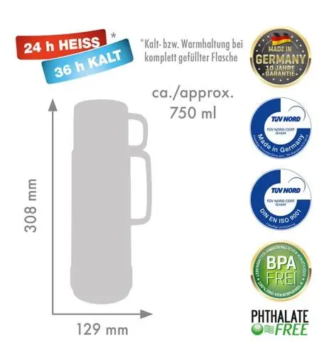 ROTPUNKT Glass Thermos Capacity 0.750 L Shiny Grape (Bishop'S Purple)
