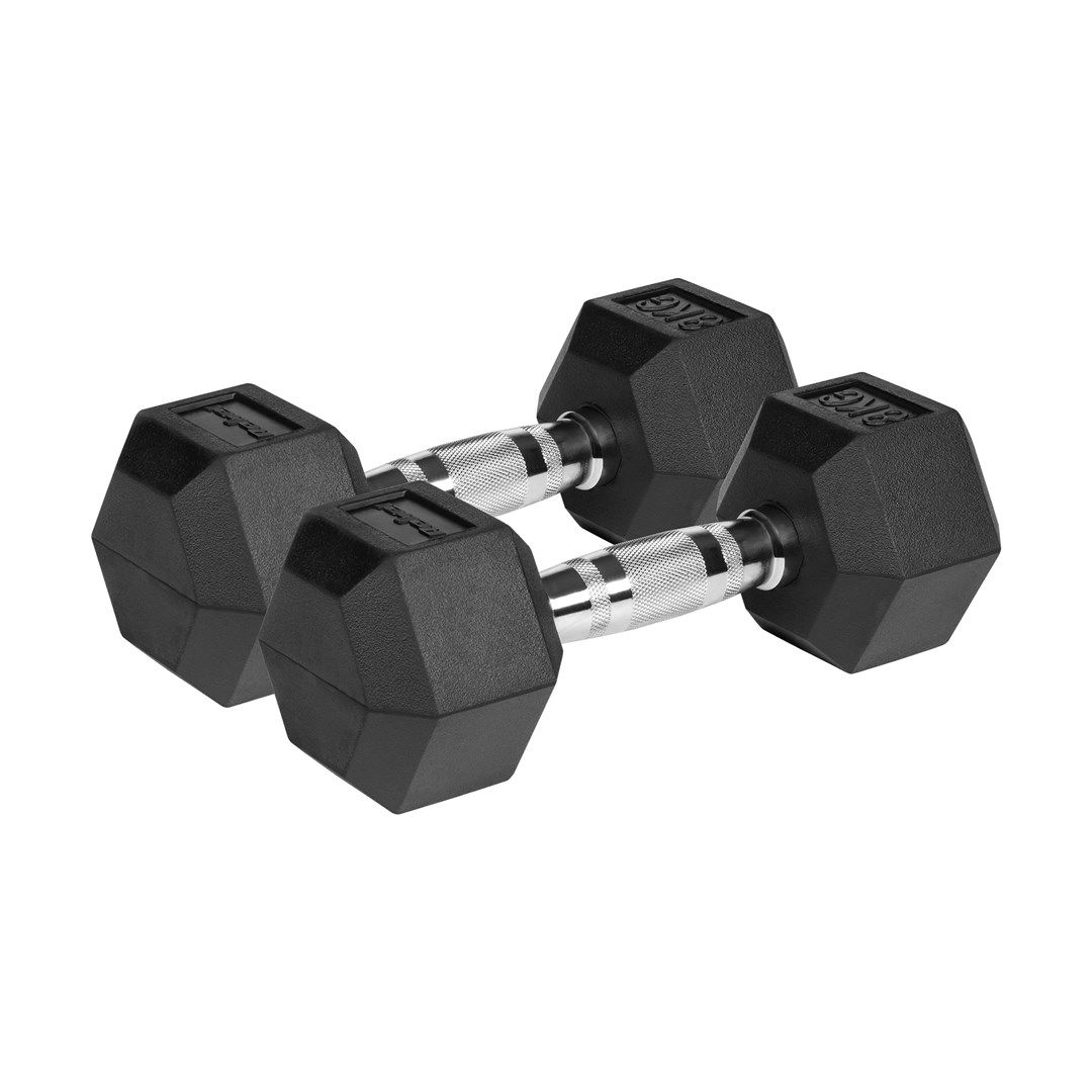 REBEL ACTIVE Rubber-Coated Cast Iron Dumbbells 2x8 Kg