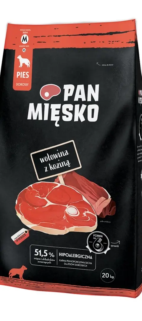 PAN MIĘSKO Beef With Goat M - Dry Dog Food - 20kg