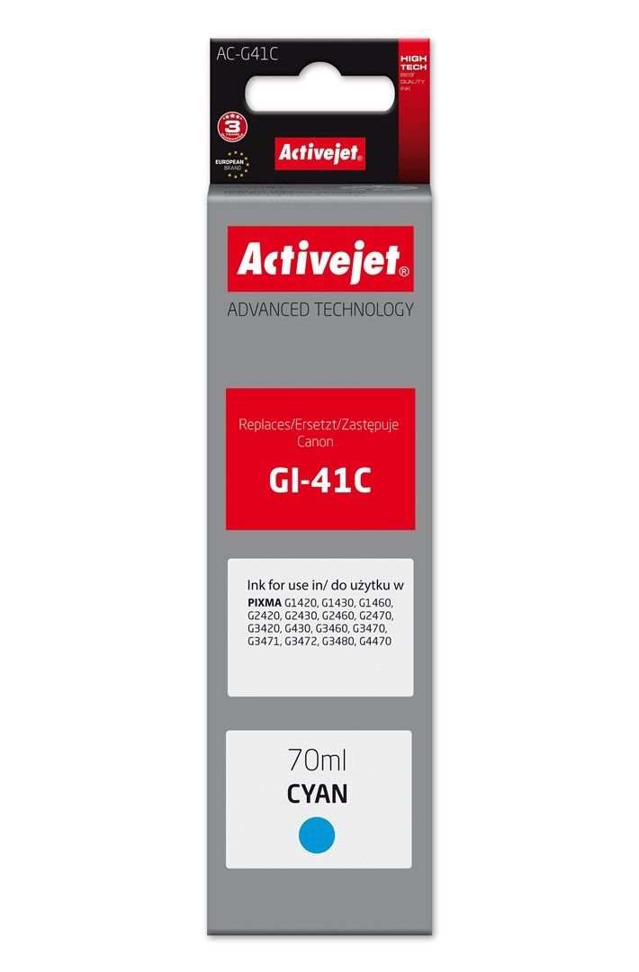 Activejet AC-G41C Ink bottle for Canon printers, Replacement for Canon GI-41C 4543C001; Supreme; 70 ml; cyan