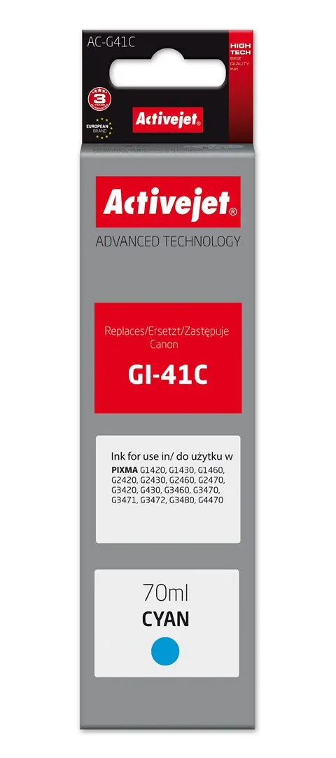 Activejet AC-G41C Ink bottle for Canon printers, Replacement for Canon GI-41C 4543C001; Supreme; 70 ml; cyan