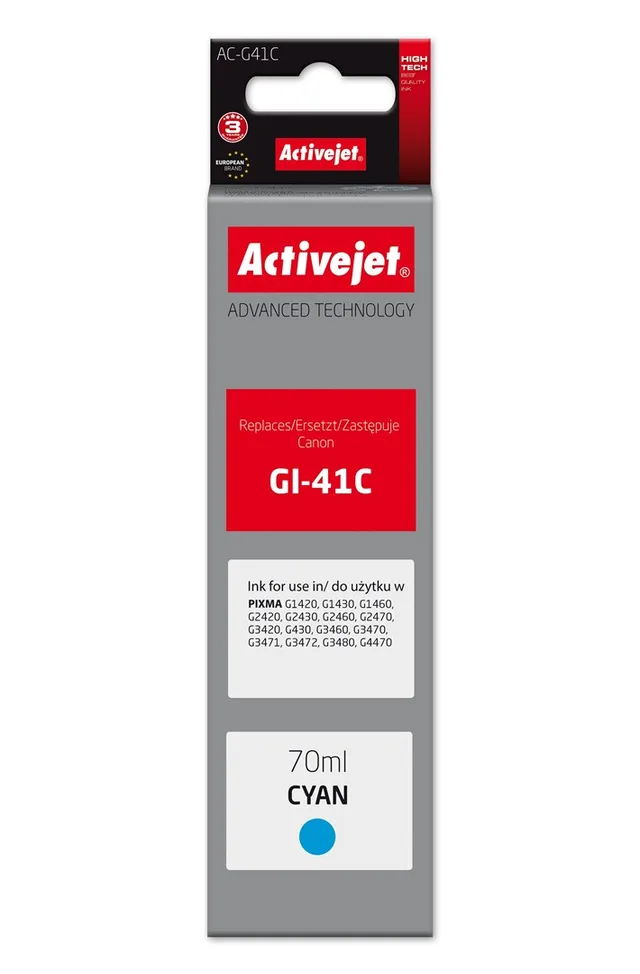 Activejet AC-G41C Ink bottle for Canon printers, Replacement for Canon GI-41C 4543C001; Supreme; 70 ml; cyan