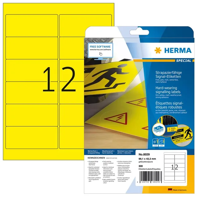 HERMA Signal-Etiketten A4 99,1x42,3 mm gelb Folie 300 St.