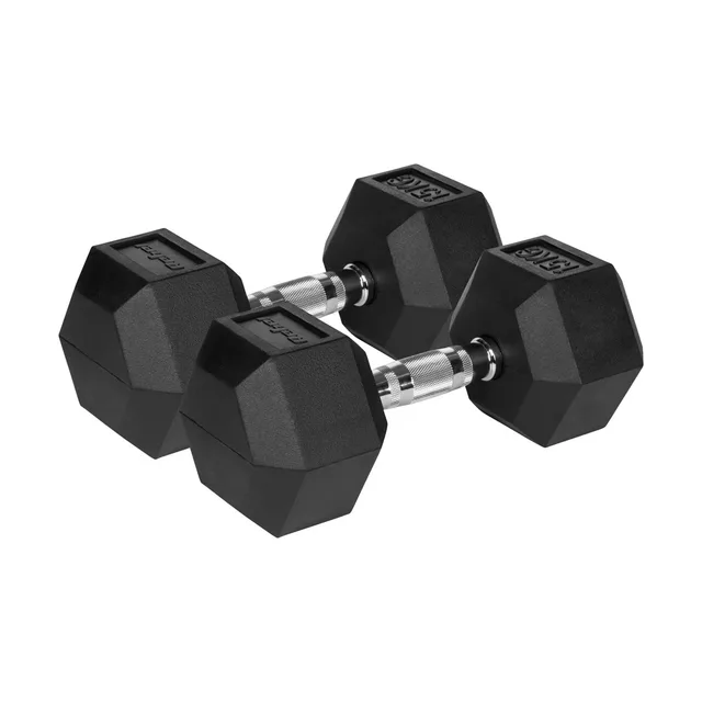 REBEL ACTIVE Rubber-Coated Cast Iron Dumbbells 2x15 Kg