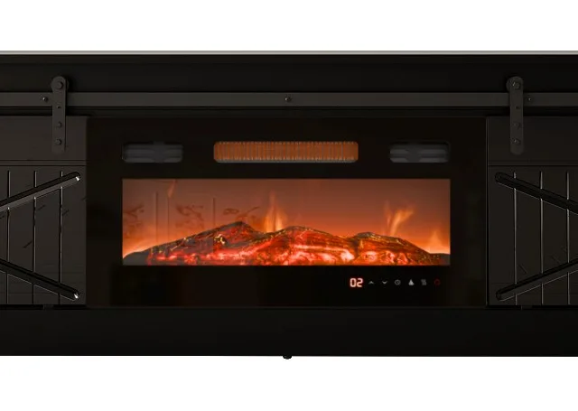 RTV GRANERO Fireplace Cabinet 200x56.7x35 Black/Black Gloss