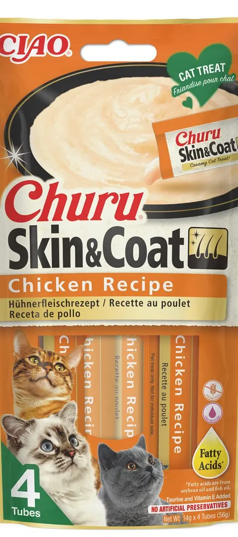 INABA Churu Skin Coat Chicken Recipe - Cat Treats - 4x14 G
