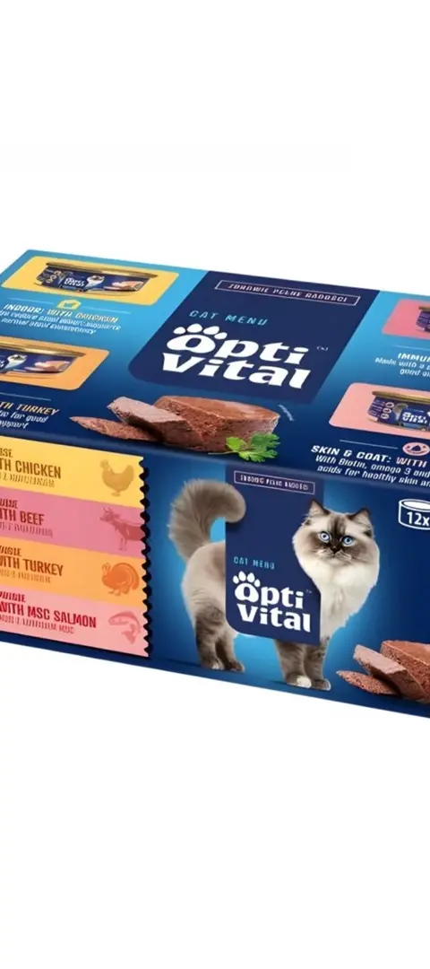 OPTIVITAL Mousse Beef Chicken Turkey Salmon - Wet Cat Food - 12x85g