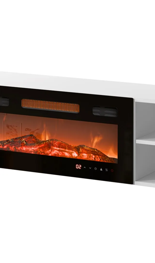 RTV Cabinet POLO 180x33x39 White Fireplace Black