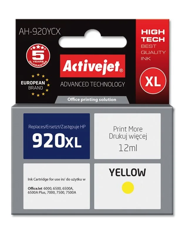 Activejet AH-920YCX ink (replacement for HP 920XL CD974AE; Premium; 12 ml; yellow)