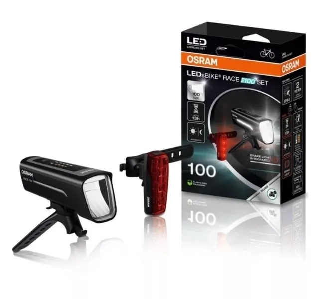 Bike Lamp LEDs BIKE RACE LED (Mounting location: front/rear), light color: white/red, housing color: black, lithium ion, light - flashing/steady, plastic