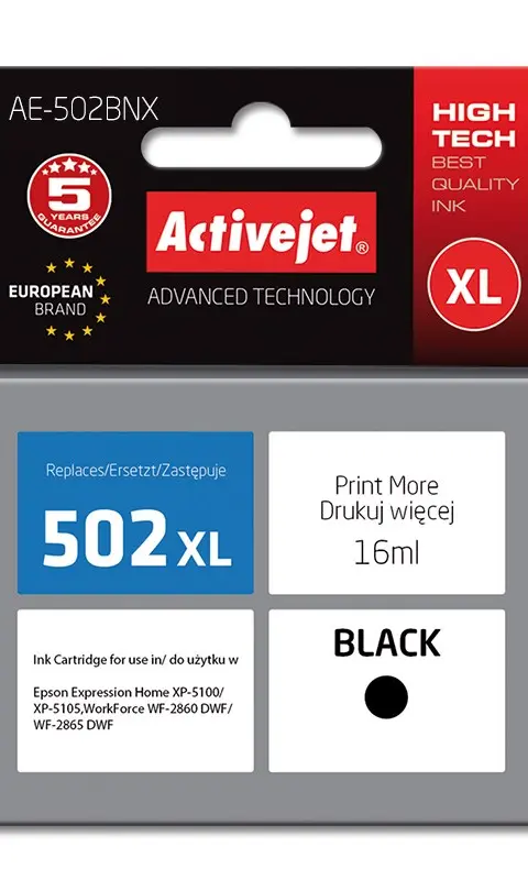 Activejet AE-502BNX ink (replacement for Epson 502XL W14010; Supreme; 16 ml; black)