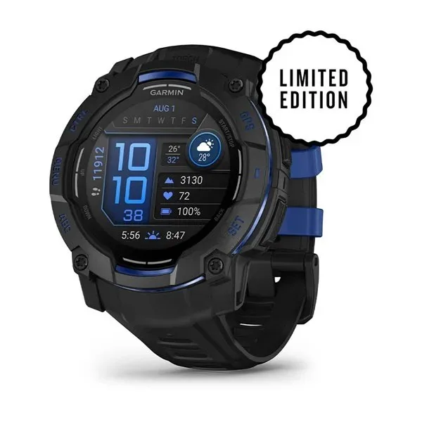 Garmin Instinct® AMOLED Black Mit Silikon-Wechselarmband 26 Mm Bolt Blue