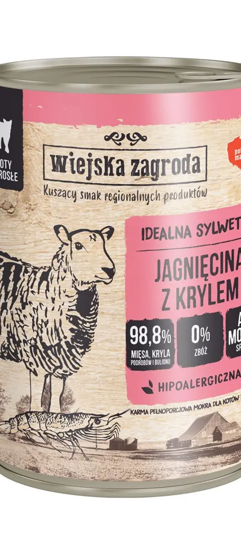 WIEJSKA ZAGRODA Lamb With Krill - Wet Cat Food - 400g