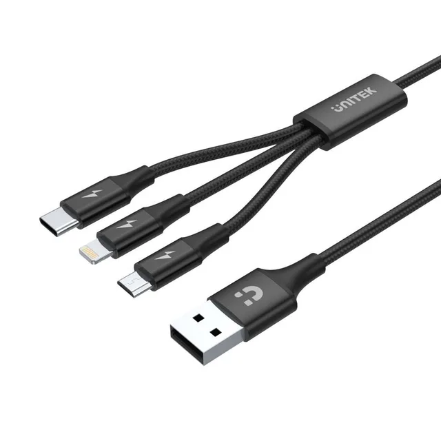 UNITEK C14049BK USB cable USB 2.0 1.2 m USB C Micro-USB B/Lightning Black