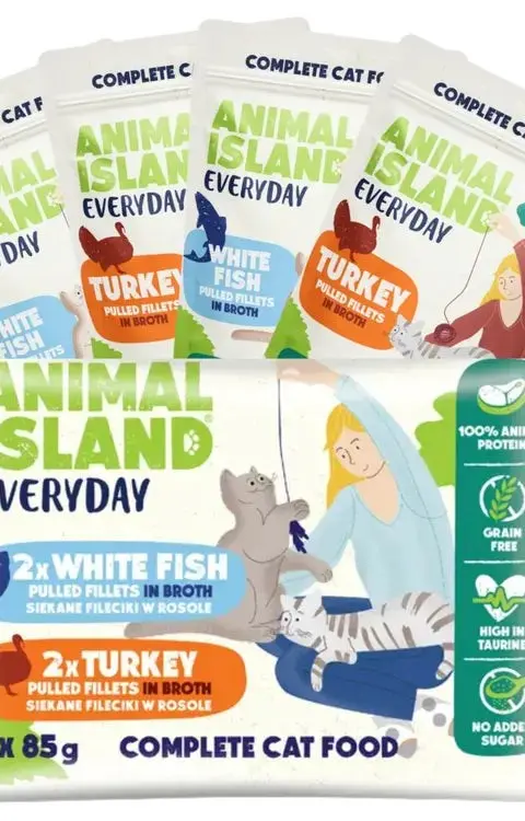 ANIMAL ISLAND Everyday Turkey And White Fish Fillets In Broth - Wet Cat Food - 4 X 85g