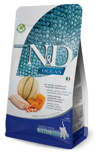 FARMINA N D Ocean Cat Cod Shrimp Pumpkin And Cantaloupe Melon Kitten - Dry Cat Food - 1.5 Kg