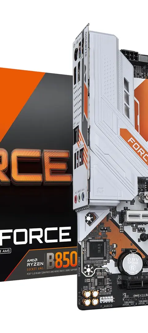 GIGABYTE B850M FORCE Motherboard - AMD Ryzen 9000 Series CPUs, 8+2+2 Phases Digital VRM, up to 9600MHz DDR5 (OC), 1xPCIe 5.0 + 2xPCIe 4.0 M.2, 2.5 GbE LAN, USB 3.2 Gen 2