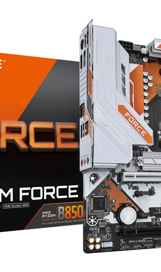 GIGABYTE B850M FORCE Motherboard - AMD Ryzen 9000 Series CPUs, 8+2+2 Phases Digital VRM, up to 9600MHz DDR5 (OC), 1xPCIe 5.0 + 2xPCIe 4.0 M.2, 2.5 GbE LAN, USB 3.2 Gen 2