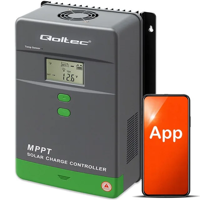 Qoltec Solarny Regulator łAdowania MPPT Z Czujnikiem Temperatury 80A 12V / 24V / 36V / 48V LCD Bluetooth APP GEL LiFePO4