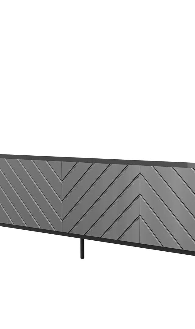 ABETO RTV Cabinet On Black Steel Frame 200x42x60 Graphite/Glossy Graphite