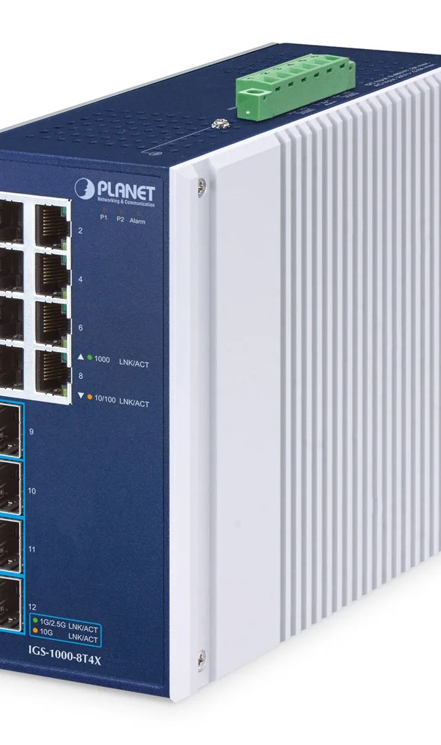 PLANET IP30 Industrial 8-Port Unmanaged Gigabit Ethernet (10/100/1000) Aluminium, Blue