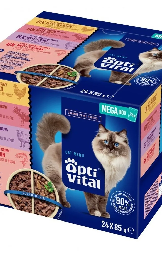 OPTIVITAL Box With Chicken Beef Lamb Salmon - Wet Cat Food - 24x85g