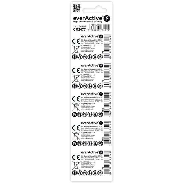 Lithium Battery EverActive CR2477 - Blister 5 Pcs.