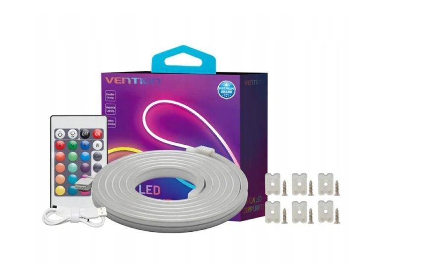 Vention Silicone Neon LED Strip With IR Remote Control And 12V DC Power Supply 5m