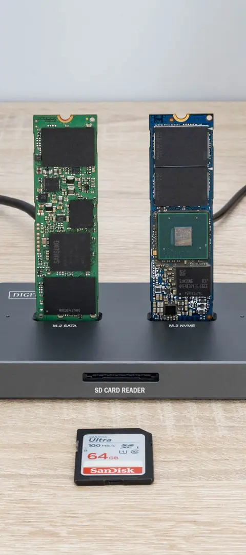 Digitus M.2 NVMe + M.2 SATA SSD docking station with SD Express card reader, USB-C™