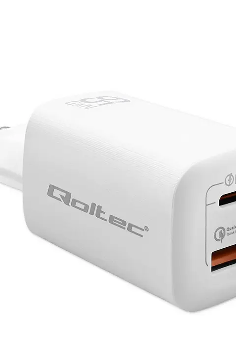 Qoltec 50765 mobile device charger Laptop, Portable gaming console, Power bank, Smartphone, Smartwatch, Tablet White AC Fast charging Indoor