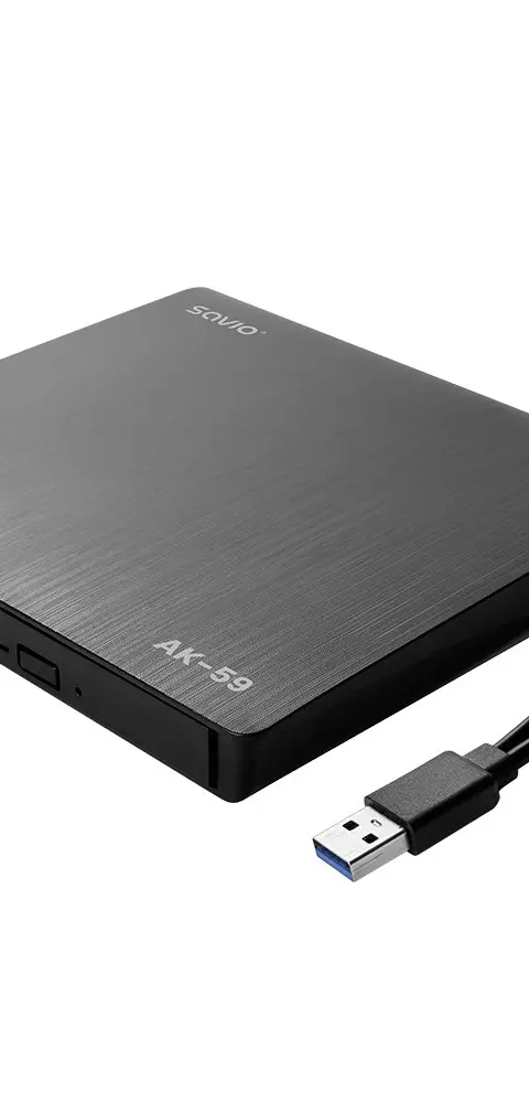 Savio AK-59 External slim CD/DVD Recorder R/RW - USB-C/USB-A black optical disc drive DVD±RW
