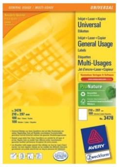 AVERY Zweckform Etiketten 3478 White 210,0 X 297,0 Mm - 100 Piece