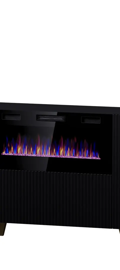 PAFOS Chest Of Drawers With Electric Fireplace 180x42x82 Cm Matte Black