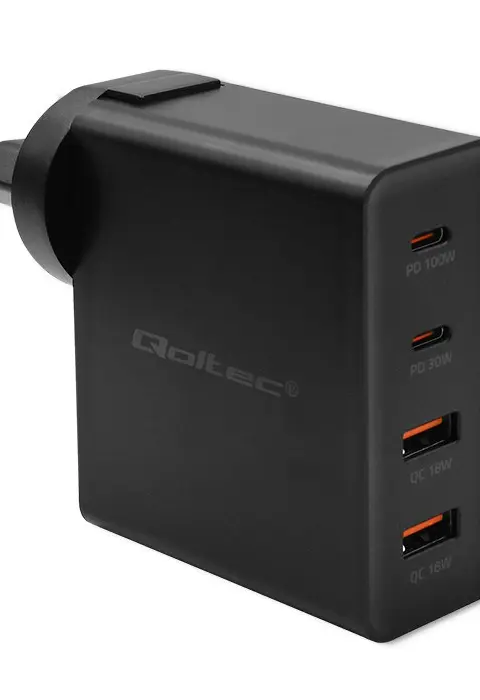 Qoltec 52383 mobile device charger Laptop, Portable gaming console, Power bank, Smartphone, Smartwatch, Tablet Black AC Fast charging Indoor