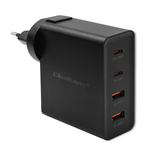 Qoltec 52383 mobile device charger Laptop, Portable gaming console, Power bank, Smartphone, Smartwatch, Tablet Black AC Fast charging Indoor