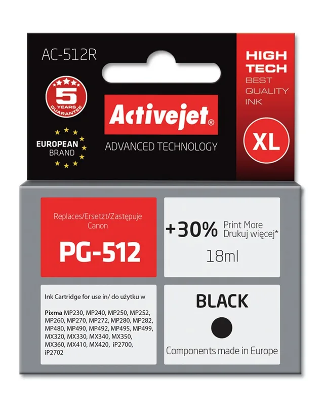 Activejet AC-512R ink (replacement for Canon PG-512; Premium; 18 ml; black)