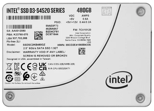 D3 SSDSC2KB480GZ01 internal solid state drive 480 GB 2.5" Serial ATA III TLC 3D NAND