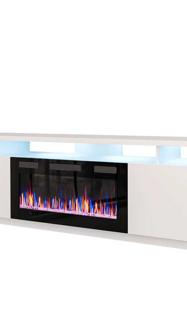 RTV EVA Cabinet With Electric Fireplace 180x40x52 Cm White/Gloss White