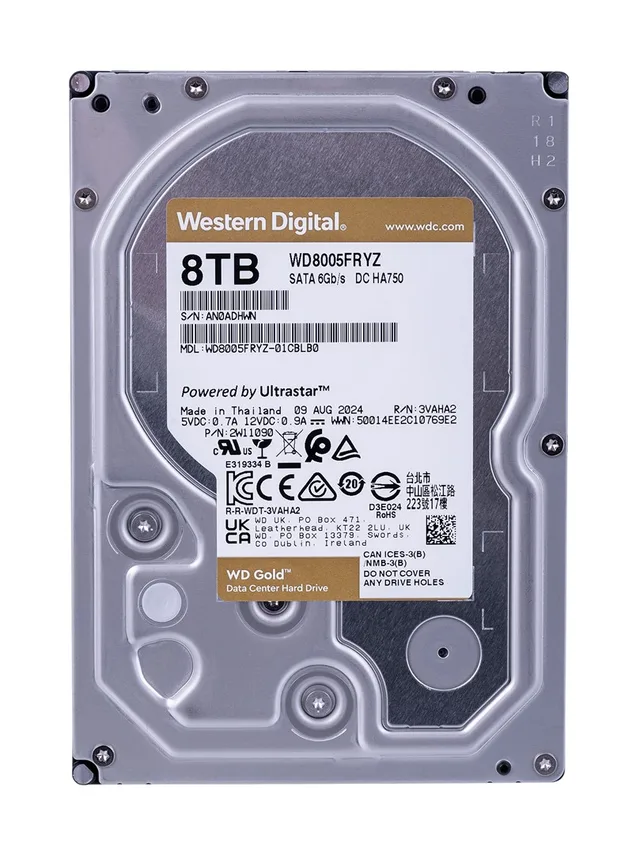 Western Digital Gold WD8005FRYZ internal hard drive 8 TB 7200 RPM 128 MB 3.5" Serial ATA III